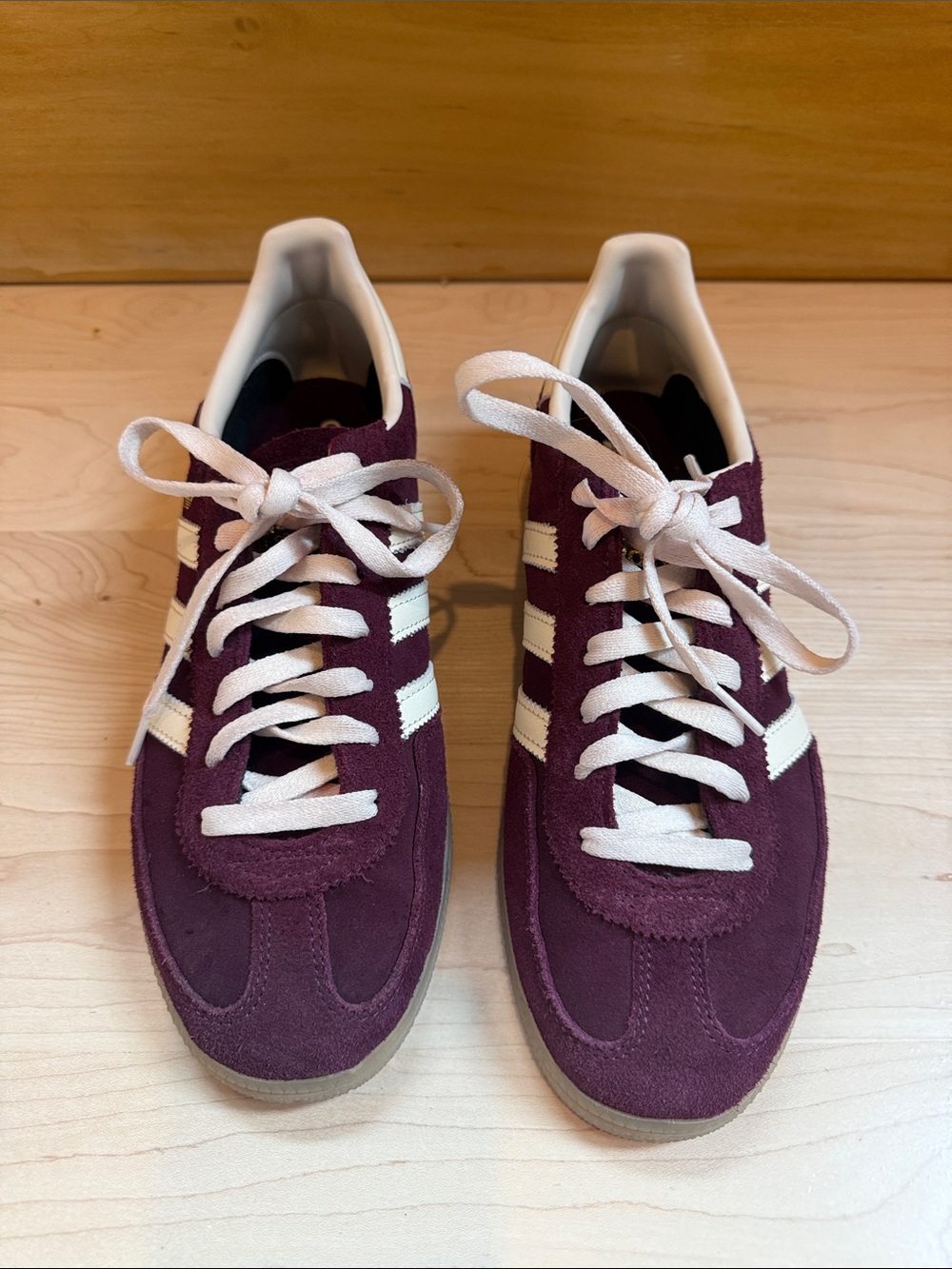 adidas Burgundy Suede Sneakers with White Stripes